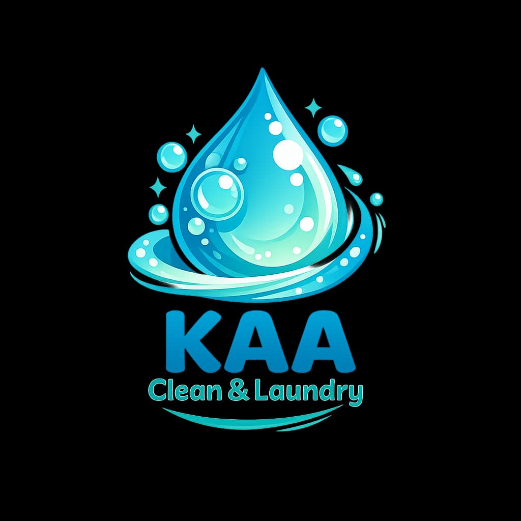 Logo for KAA Clean & Laundry with bubbly water droplet and aqua mint colors